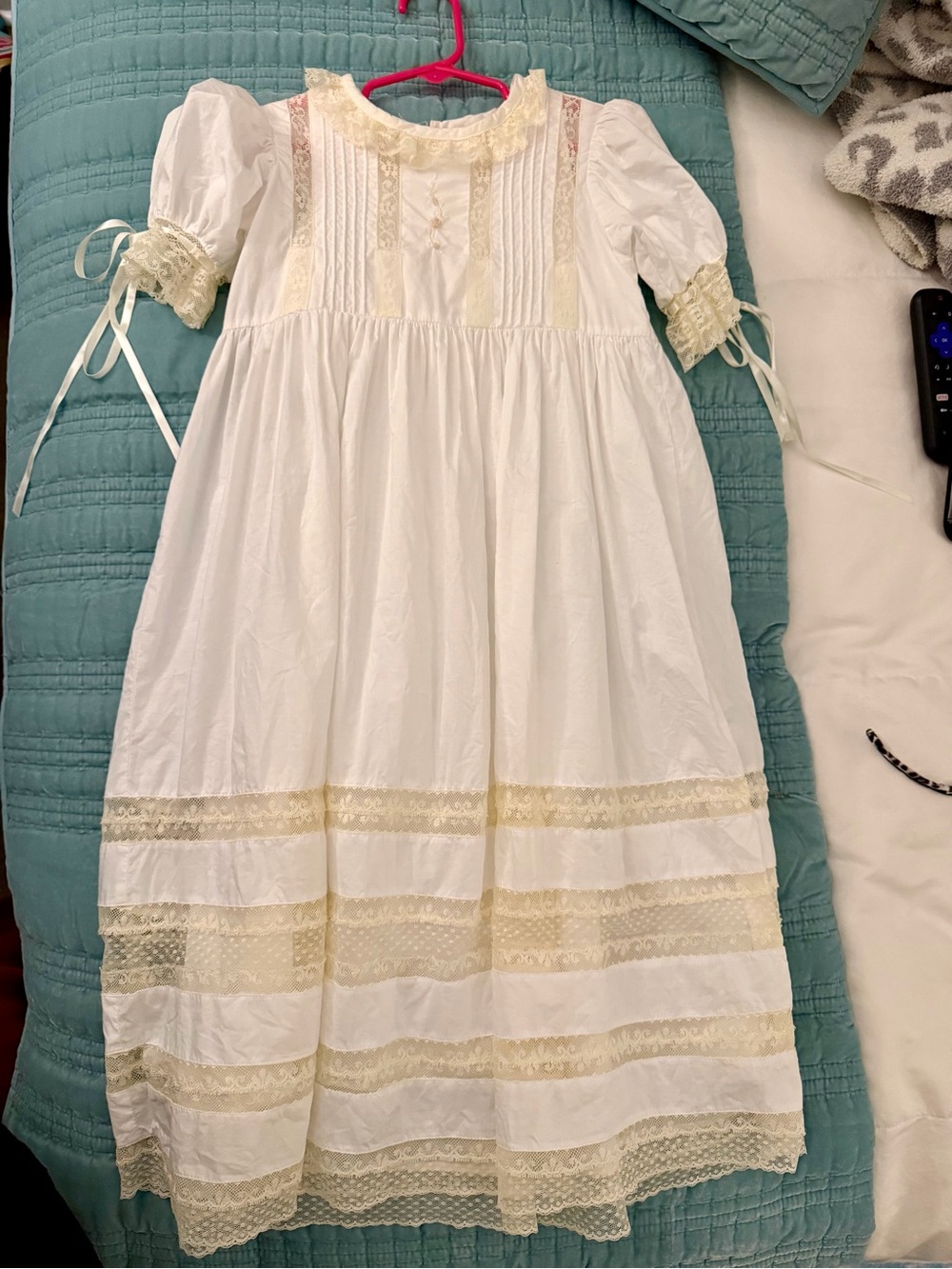 Off White Girls' Formal Dress with Cream Lace Trim